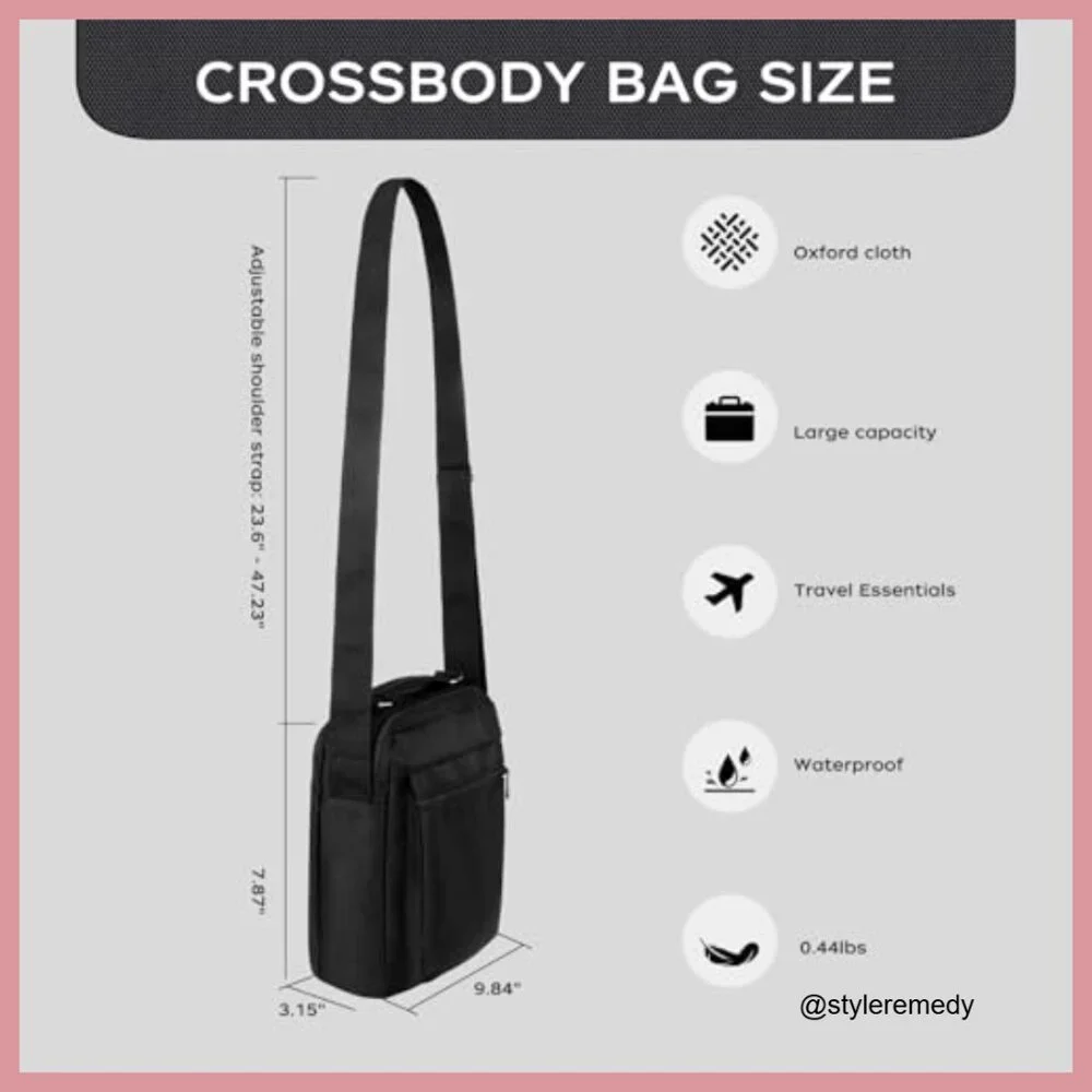 Water-Resistant Oxford Crossbody Messenger Bag with Adjustable Strap